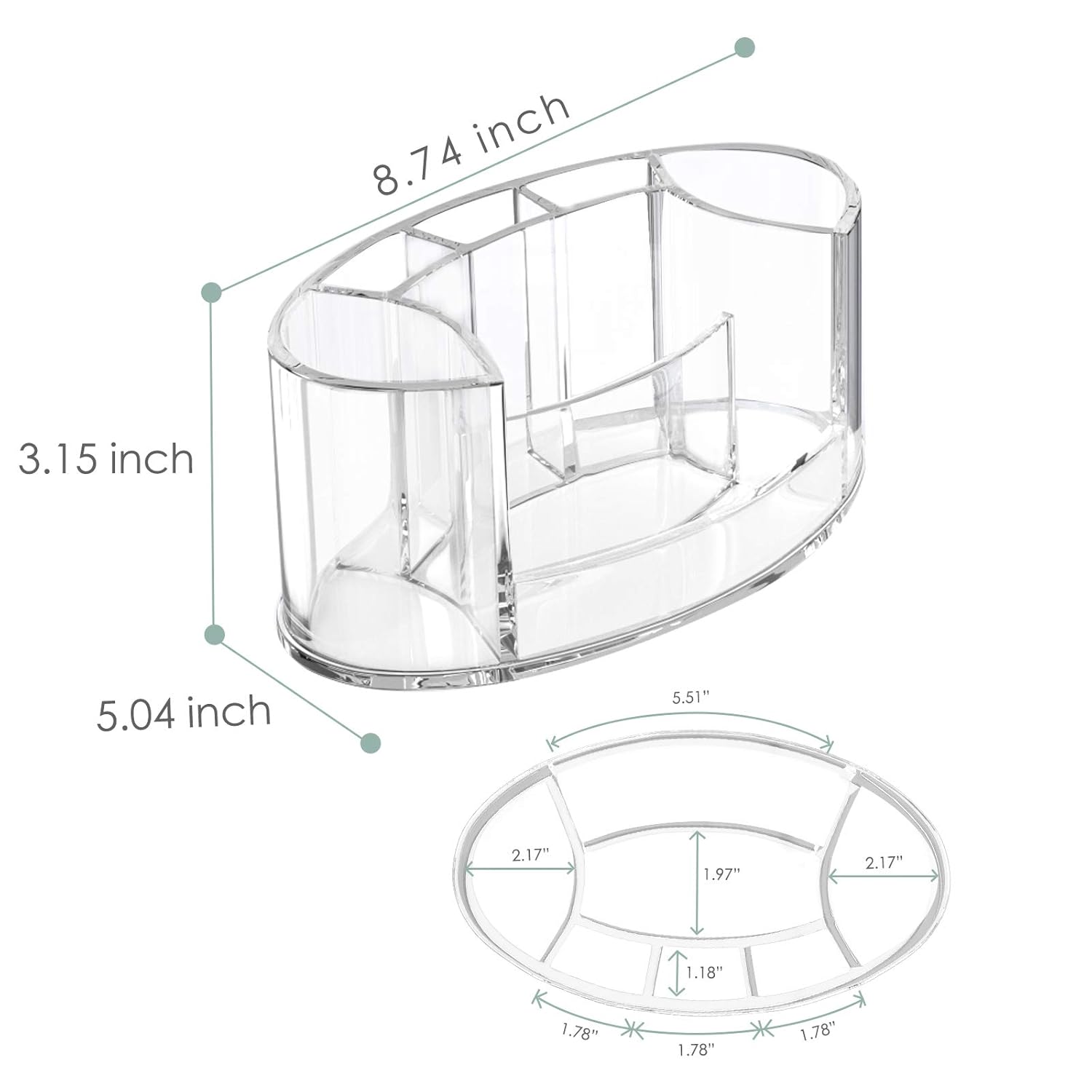 Clear Makeup Organizer, Acrylic Small Makeup Organizer For Vanity Cabinet Bathroom, Durable Countertop Makeup Organizer Tray Cosmetic Display Case, 7 Compartments Make Up Brush Holder Storage Box: Beauty