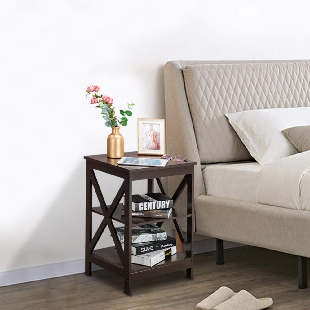 Binrrio Side End Table with Drawer Two-Layer Bedside Table Coffee Table, Night Stand Sofa Side Table for Bedroom Living Room, 16.93''L x 15.75''W x 24.02''H (Type4-Coffee)