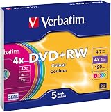 Verbatim DVD+RW 4.7GB 5-Pack 4x Speed Slim Case Scratch Protection Data Storage view 1