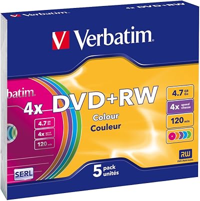 Verbatim DVD+RW 4.7GB 5-Pack 4x Speed Slim Case Scratch Protection Data Storage
