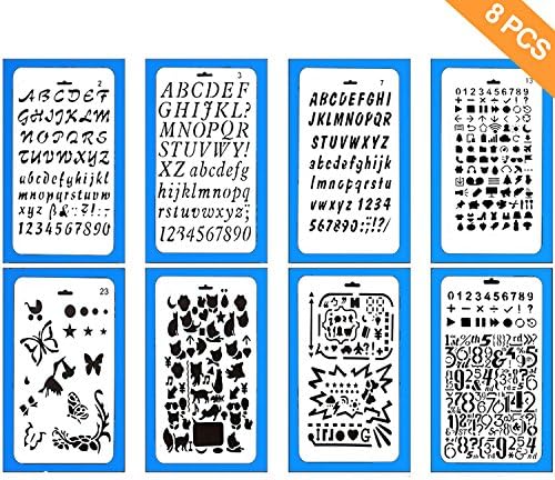 Letter Stencils,Myguru 8 Pieces Bullet Journal Painting Stencil Template Planner Christmas Greeting Cards for DIY Craft,Scrapbooking/Journal/Notebook/Diary
