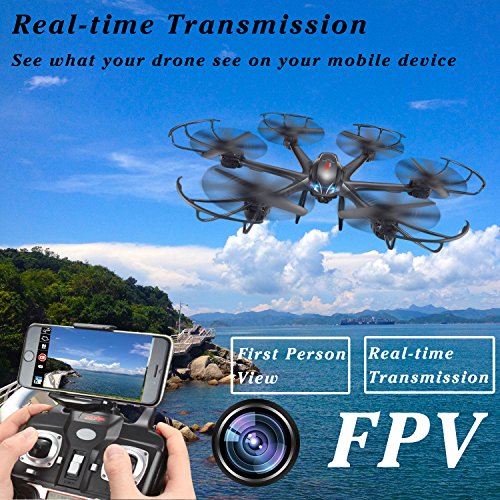 MJX-X601H-FPV-RC-Quadcopter-Drone-Big-Bundle-with-Altitude-Hold-Wi-Fi-HD-Live-Camera-RTF-Helicopter-Extra-74V-700mAh-Battery-Explosionproof-Battery-Safe-Bag-Voltage-Checker-Warning-Buzzer-Black