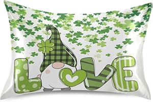 HOYYU St Patrick's Day Gnomes Kids Satin Pillowcase Shamrock Clovers Silk Pillow Cases for Hair and Skin Slipping Body Pillow Cover with Envelope Closur Standard Size 20x26 Pillowcase Decorative