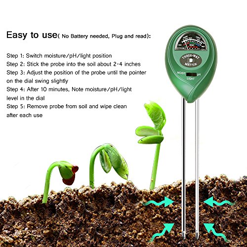 LELONG Soil Tester, 3 in 1 Soil Test Kit Moisture, Light & pH Meter for Plant, Vegetables, Garden, Lawn, Farm, Indoor & Outdoor Use (No Battery Need & 2019 Update)