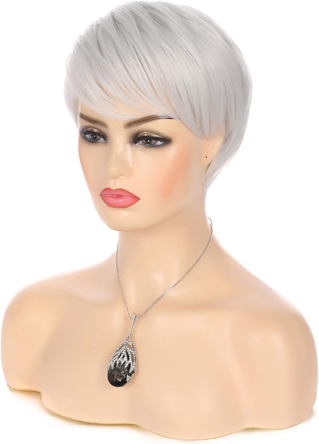 Silver Grey Wigs Short Hair Pixie Cut Straight Wig with Bangs Synthetic Cosplay Full Wigs for Women Heat Resistant Halloween Costume Party - Image 4