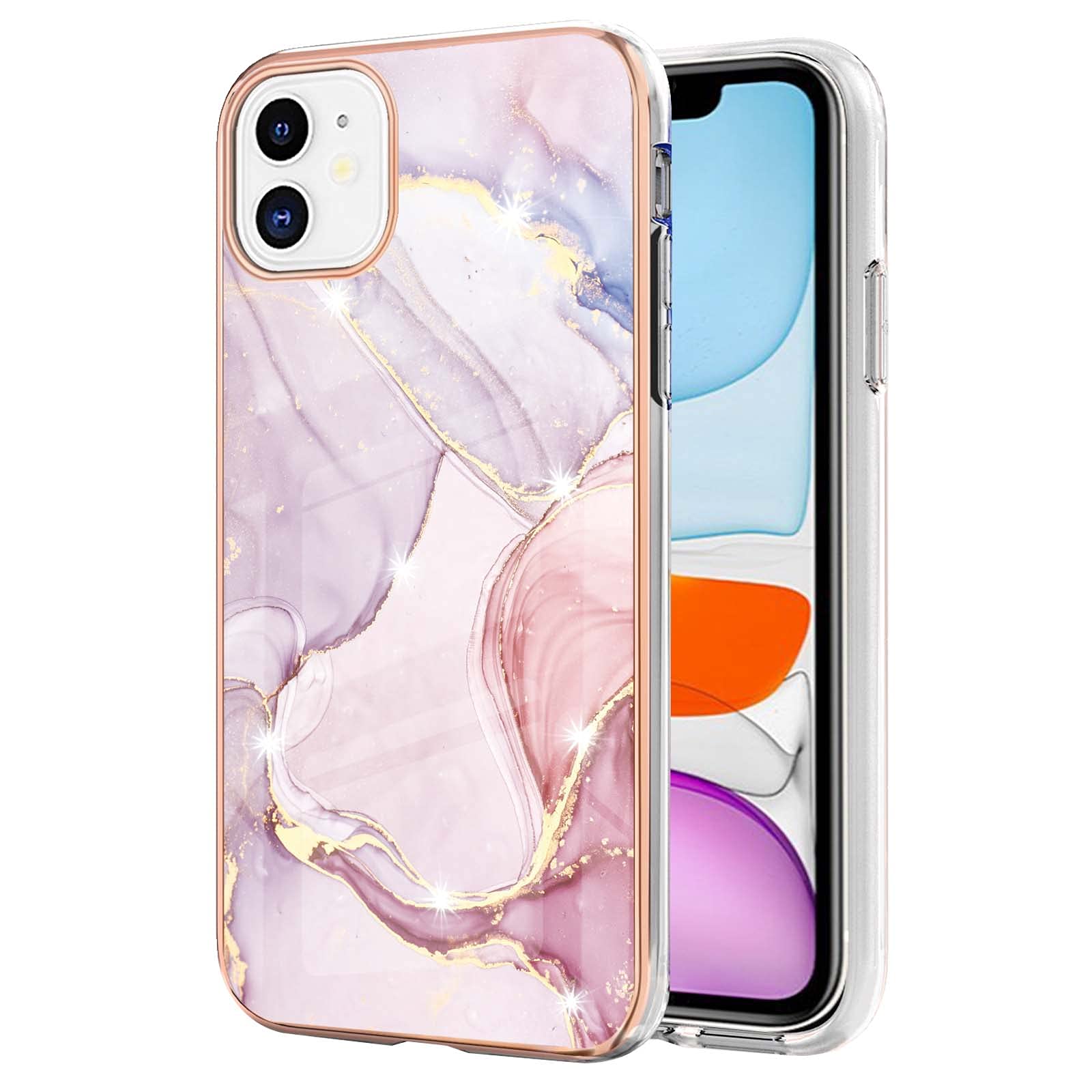 IMIRST Basic Case Compatiable with iPhone 11 IMD Soft TPU Silicone Bumper Matte Marble Scratch-Resistant Slim Protective Phone Case Back Cover for Apple iPhone 11，YBI RoseGold