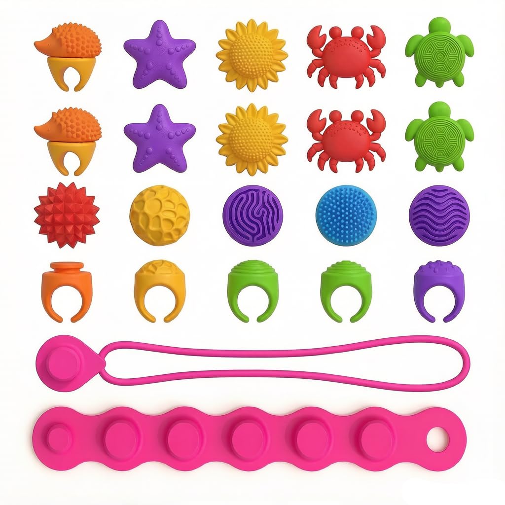Satiskid 22 Piece Sensory Silicone Charm Set, Sensory Fidget Toys, Modular Fidget Rings, Bracelets & Textured Charms for Kids, Interactive Sensory Play Toys for Stress Relief & Fine Motor Skills