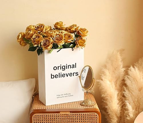 12 PCS Artificial Silk Roses, Long Stem Faux Flowers For Home Wedding Party Outdoor Decorations Full Black