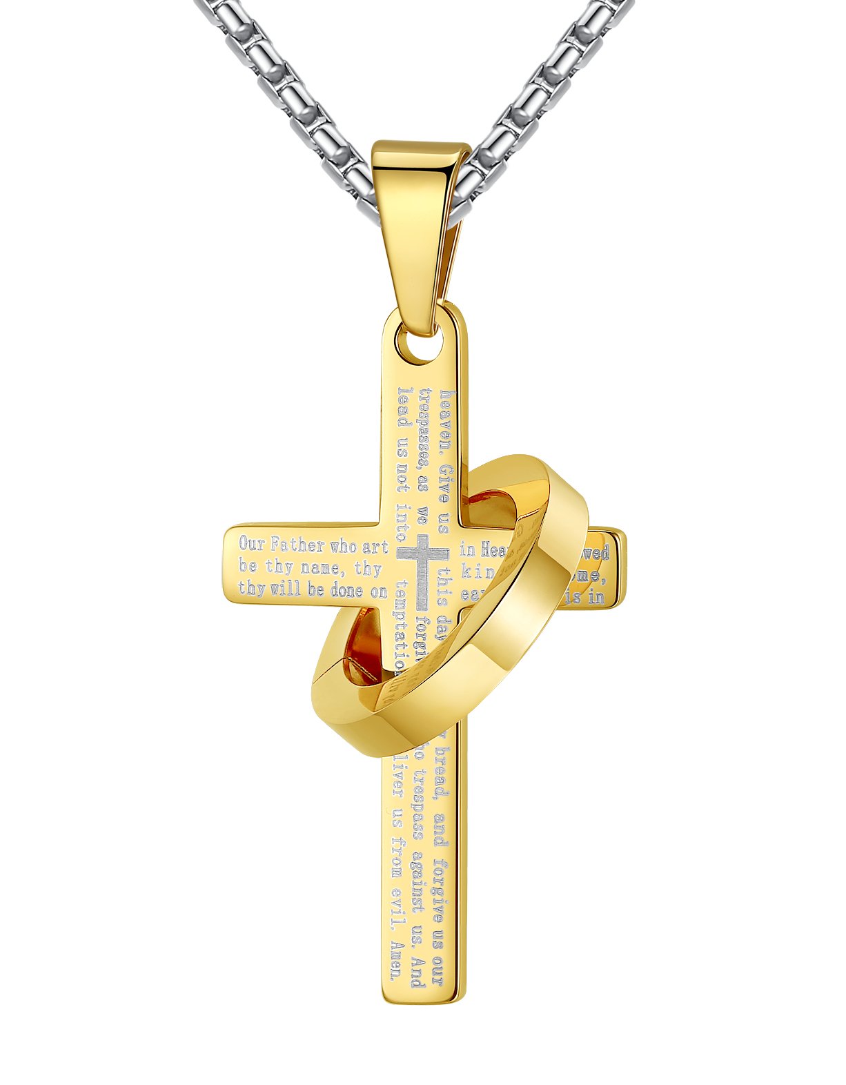 Aoiy Stainless Steel Lord's Prayer Cross Halo