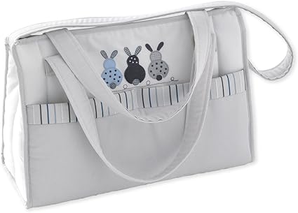 grey and white changing bag