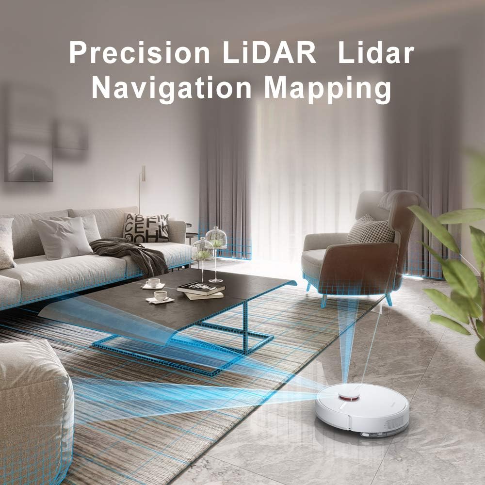 Dreame D9 Robot Vacuum and Mop Cleaner by DreameTech, Lidar Navigation Robot Vacuum Sweep and Mop 2-in-1, 3000Pa Strong Suction Power, 150min Runtime, Alexa, Smart Mapping for Carpet, Hard Floor -
