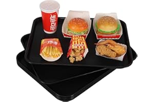 Saedy 6 Pack Plastic Fast Food Tray, Black Rectangular Cafeteria Tray, Restaurant Serving Trays