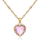 BONJOULRY Crystal Love Heart Necklace for Women 14K Gold Plated with Birthstone Charm Pendant Necklace Crystal Zircon Jewelry Gifts for Women