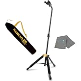 Hercules GS415B PLUS Single Guitar Stand, Auto Grip System, Foldable Backrest, Fits Guitar Neck Sizes 1.57&rdquo; - 2.05&rdquo;, with with Hercules GSB001 Carrying Bag and Cleaning Cloth