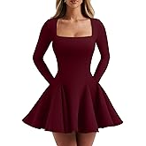 DAAWENXI Women's Sexy Long Sleeve Mini Dress Square Neck Bodycon Going Out Party Club Short Dresses