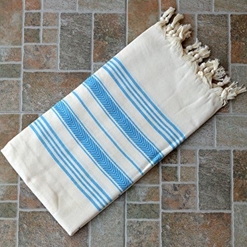 Dandelion - Ivory Basic Pattern - Naturally-Dyed Cotton Turkish Towel Peshtemal - 71x39 Inches - Ocean Blue
