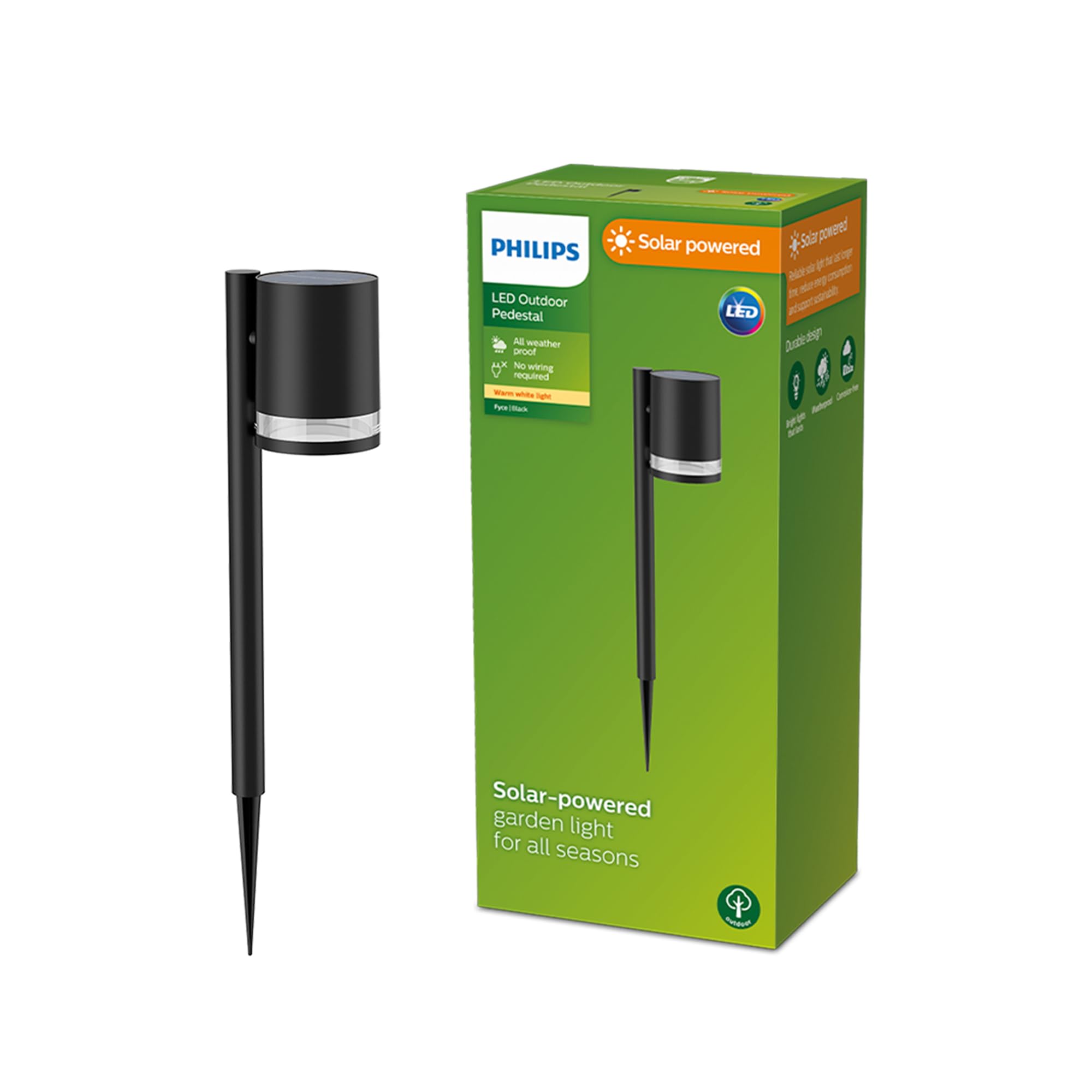 Philips Lighting Fyve Outdoor Solar wall Light, 1.5W, 2700K, Black, IP44 Weatherproof — image 1