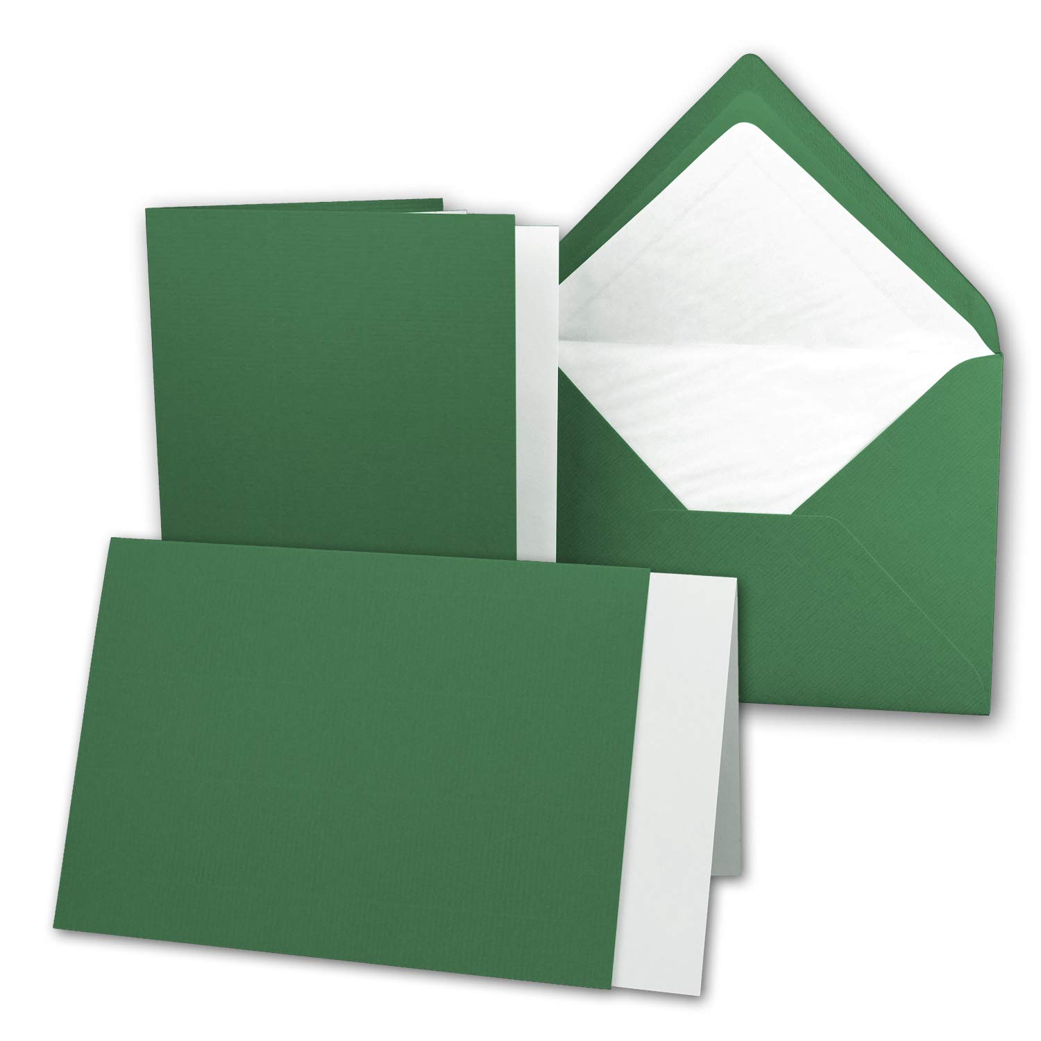 NEUSER PAPIER 25x card set DIN B6-12 x 17 cm - 120 x 170 mm - folding cards with envelopes & inserts - ribbed structure surface - dark green - vintage invitation cards