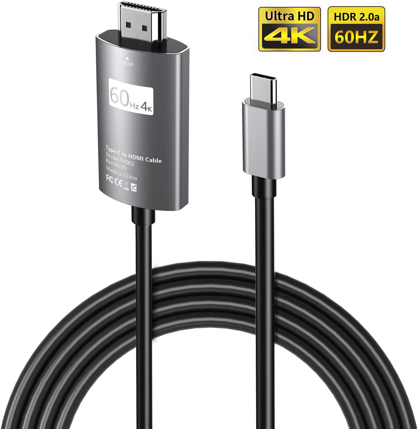FLYFLY USB C to HDMI Cable 4K 60Hz USB 3.1 Type C to HDMI Adapter TV Cable Compatible with iPad Pro 2018,MacBookPro,Samsung Note9/8/S9/S8,Huawei P10/20/Mate20,Oneplus 6/6T, ChromeBook,Dell XPS,HP
