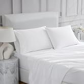 Linen Closet 4 Pcs 100% Cotton Queen Sheet Set, Arctic White, 400 Thread Count, Percale Weave, Deep Pocket Fitted Sheet, Fits Up To 18" Mattress, Crisp &amp; Cooling Bed Sheets for Home &amp; Hotel Use