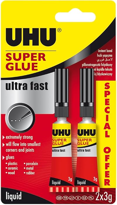 UHU 3-62686 Super Glue Ultra Fast Liquid 2x3g Blister Pack