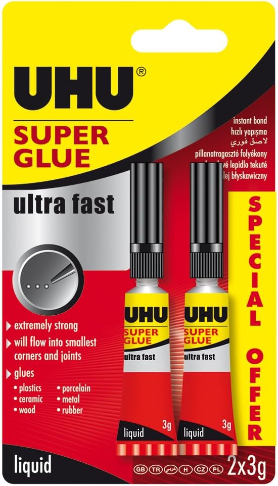 UHU 3-62686 Super Glue Ultra Fast Liquid 2x3g Blister Pack