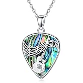 VONALA Guitar Pick Necklace Sterling Silver Guitar Plectrum Pendant Necklaces Jewelry Musical Guitarist Gifts for Women Men