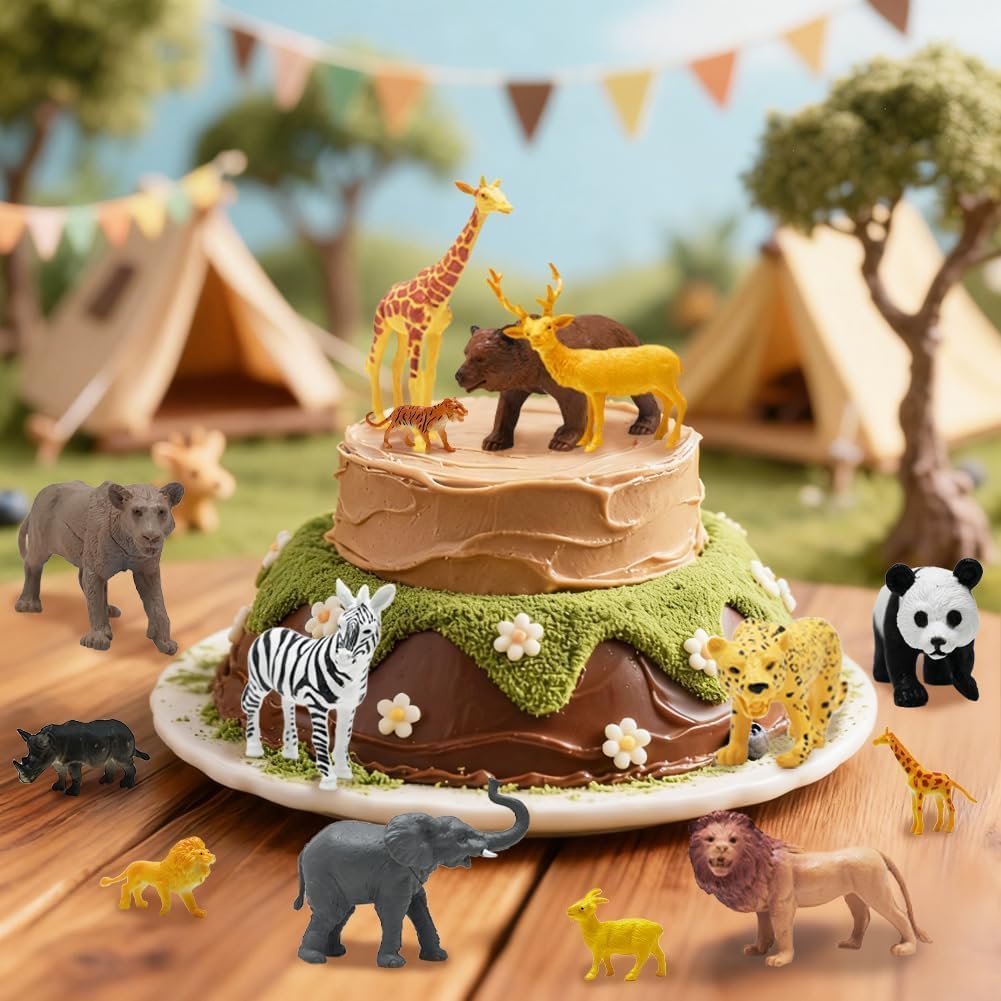 24Pcs Safari & Zoo Animals Figures, Realistic Plastic Animal Toys Set for Kids 1 2 3, Educational Jungle Animals Figures Playset, Party Supplies Birthday Gifts Christmas Stocking Stuffers