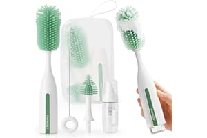 Momcozy Bottle Brush Kit Pro, Innovative Push-Press Design for Deep Cleaning - Bottle Cleaner Brush for Bottle/Breast Pumps/Nipple - Clog-Free Brush & Foam-Generating Design for Better Cleaning, Green