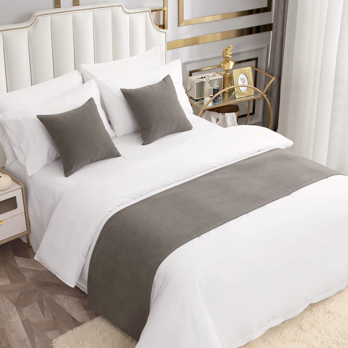 AMBERIS Bed Runner Single Layer Chenille Grey, Modern Style Bed Scarves for Home Hotel Decorations (Pillowcases sold separately)