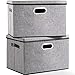 Seckon Foldable Storage Box with Lid [2-Pack] Linen Decorative Storage Bin Organizer with Lids - Home, Office Storage Containers with Removable Cover, Gray