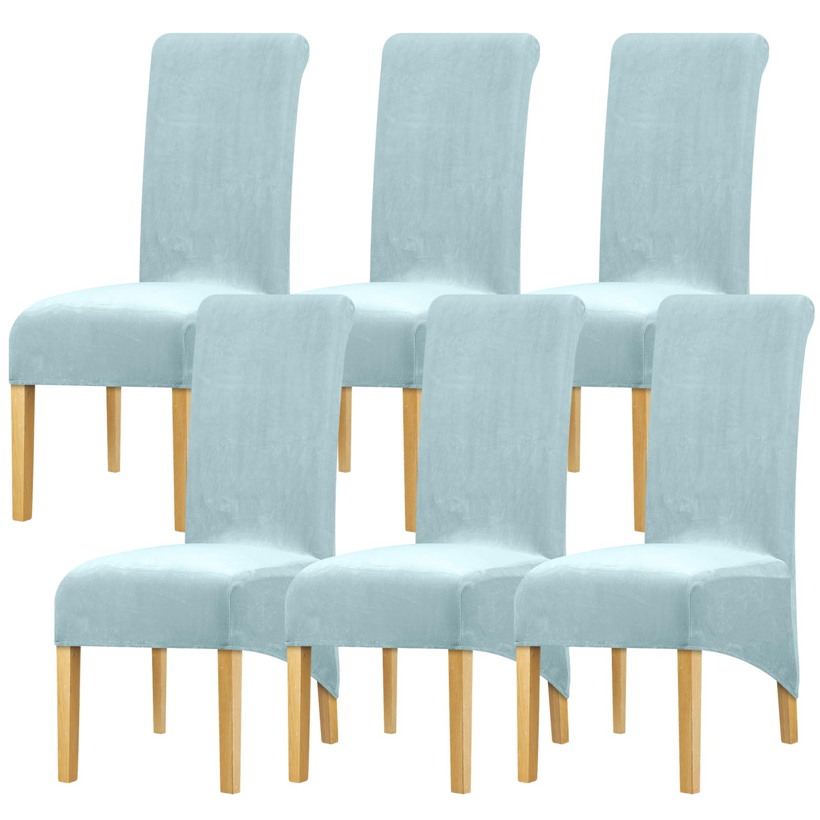 Leorate Velvet Dining Chair Covers: Thick High Back Velvet Chair Slipcovers Stretch Fabrics Cover For Large Chair Washable Removable Chair Cover For Home Decor (Pack of 6, Light Blue) — image 1