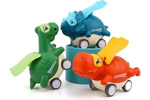 Craiiby Press and Go Car Toys for 3 Year Old Boys, Interactive Play Vehicle Set, Dinosaur Car Toys Birthday Gifts for Toddler Age 2 3 4