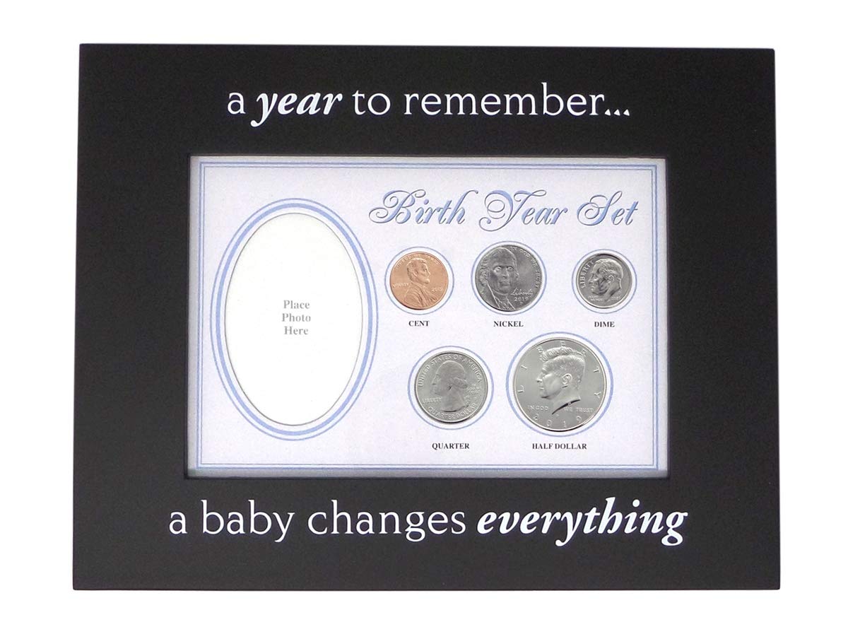 2019 Birth Year Coin Set in Blue Baby Picture Frame Holder