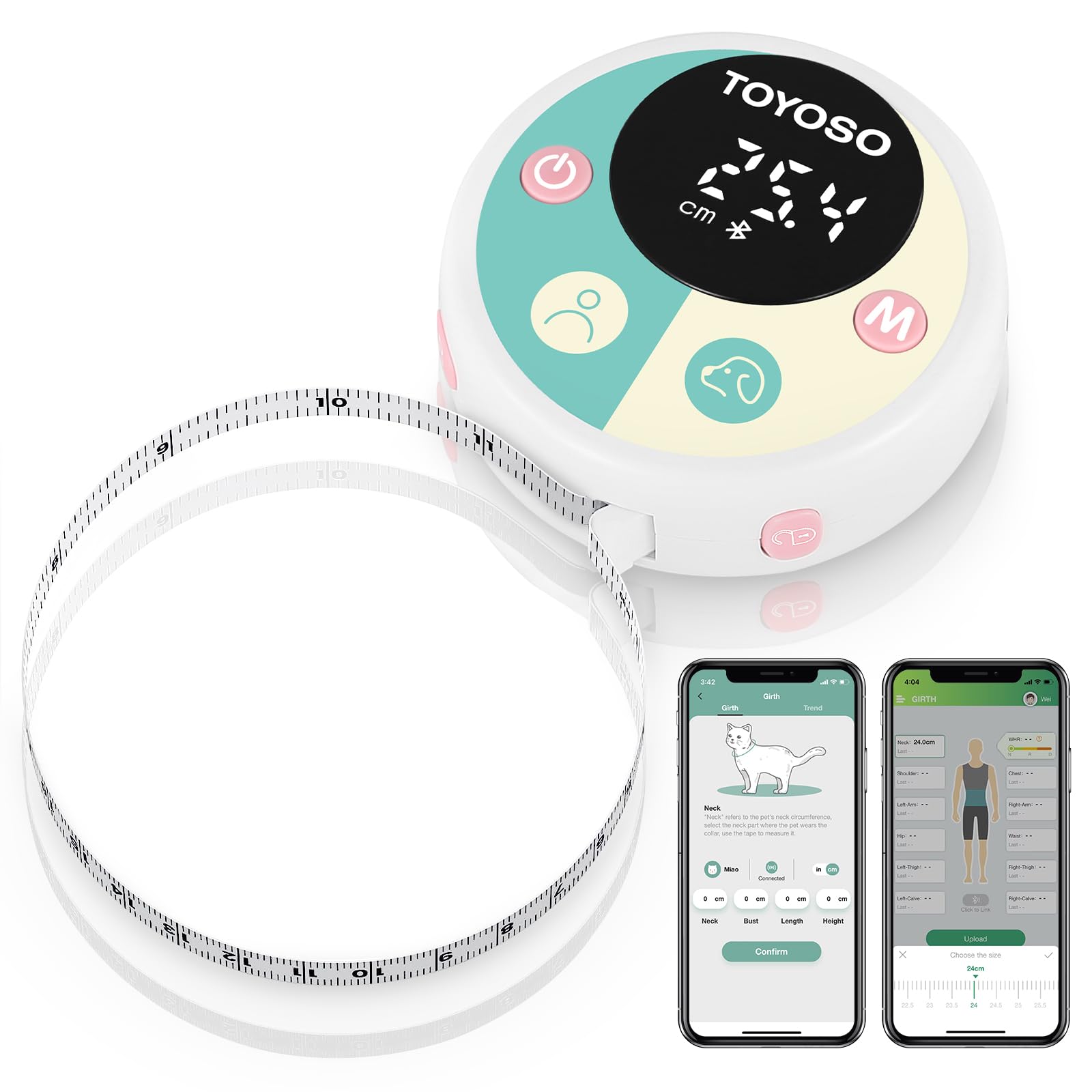 Photo 1 of Toyoso Smart Body Measuring Tape, Bluetooth Measuring Tapes for Body or Pet with APP, Digital Body Tape with LED Display, Retractable Double-Scale Ruler for Weight Loss, Muscle Gain and Fitness