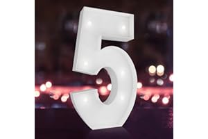 JOYBOX DESIGN 2FT Multicolored Marquee Light Up Numbers,14 Colors Marquee Number 5 with Switch, Pre-Cut Foam Board Kit for 15th 25th Birthday Anniversary Party Decor