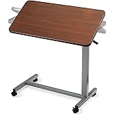 Invacare Bed Table, Height Adjustable & Tilting Overbed Table, Hospital Bedside Table, Medical Rolling Desk with Wheels, Waterproof Medical and Home Use L-Shaped Steel Base Over Bed Tray Table