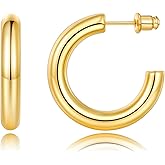 Chunky Gold Hoop Earrings Set 14K Gold Plated Open Hoops Earrings Lightweight Small Gold Hoop Earrings 20/30/40/50mm