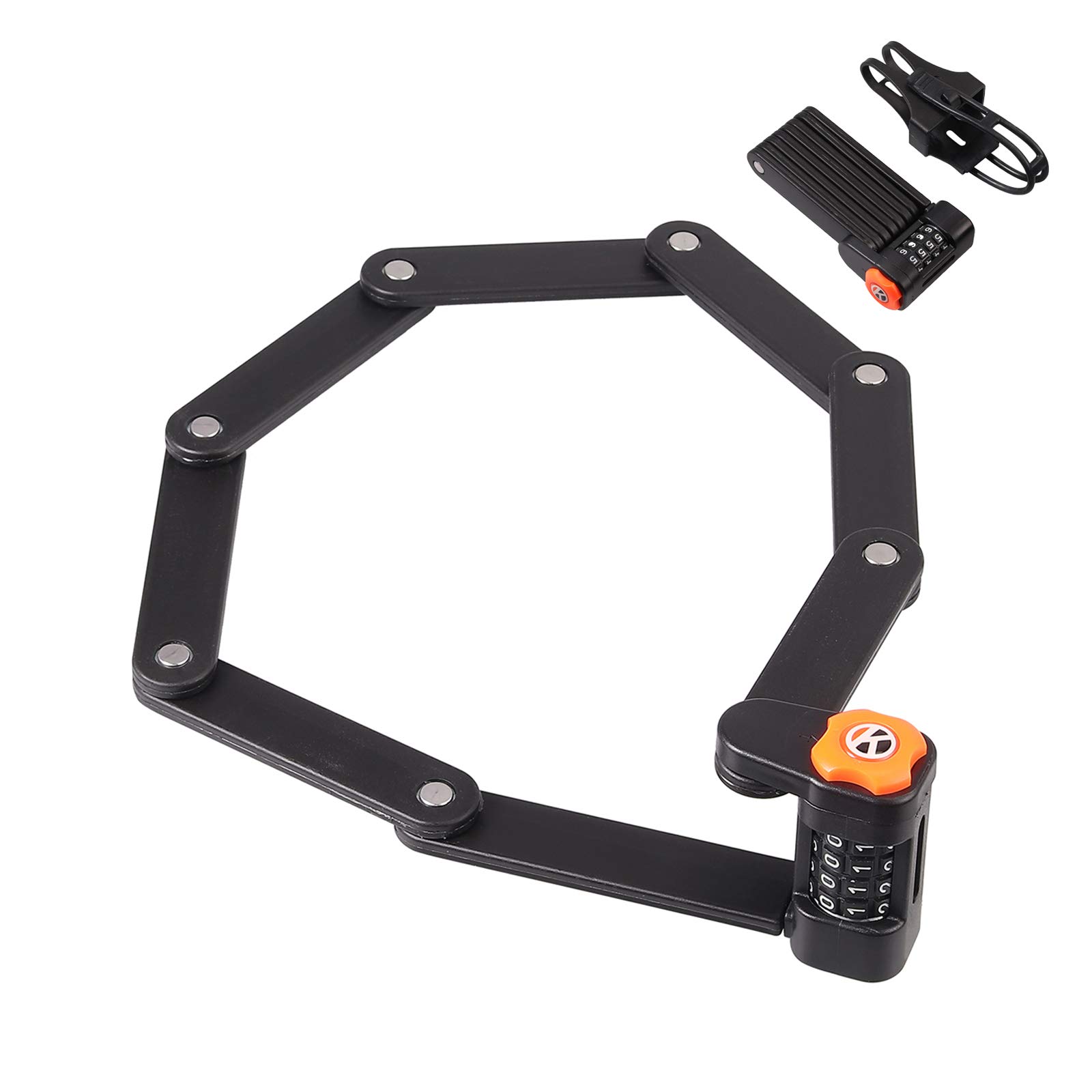 EYPINS Folding Bike Lock Heavy Duty 85cm Bicycle Chain Lock, Anti-Theft Alloy Steel Security Level 15 Foldable Lock, 8 Section Fold Number Code Combination Lock for Mountain Bike/Road Bicycle/BMX/MTB