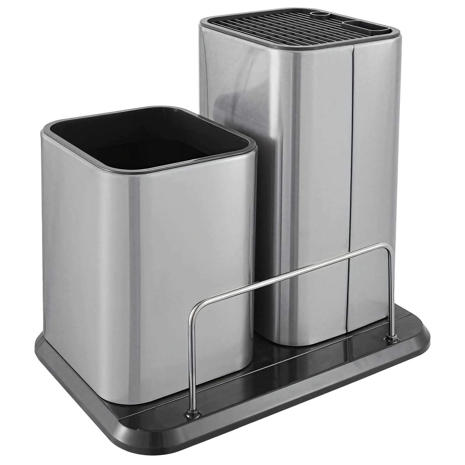 Photo 1 of Kitchen Knife Holder - Stainless Steel Knife Block Without Knives - Dual Slot Universal Kitchen Utensils Organizer with Drainage Holes for Countertop,Fits Most Knives