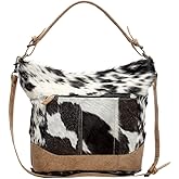 Myra Bag Cow Print Purses for Women - Canvas and Hairon Bag with Leather Shoulder Strap, Western Style Women's Purses