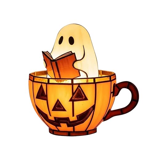 Cute Pumpkin Ghost Reading Book Lamp, Rechargeable Cute Spooky Night Light - Halloween Decor, Light Up Pumpkin Ghost Nightlight for Bathroom, Reading, Kids Room Gift