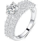MDFUN 6-Prong Round Cut Two Rows Cubic Zirconia Promise Ring Engagement Rings Wedding Eternity Bands 18K White Gold Plated for Women Size 6