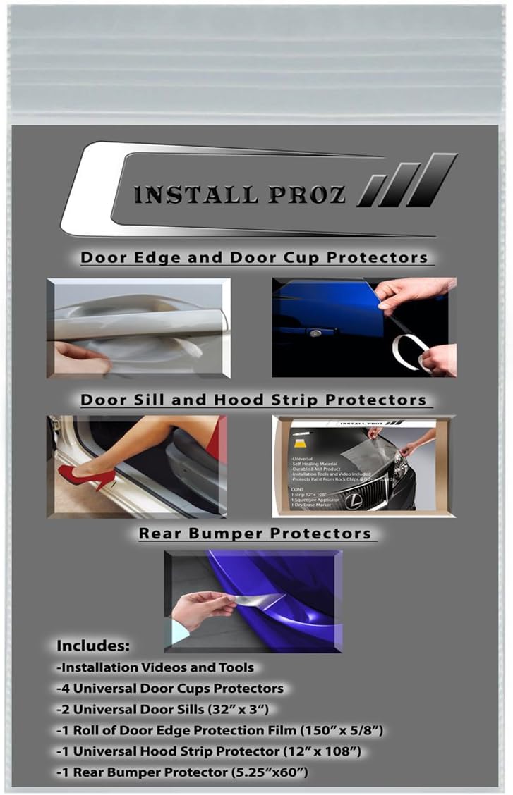 Install Proz Self-Healing Clear Paint Protection Film Kits (Bundle-Hood Strip, Door Edge, Cup, Sill, R-Bumper)