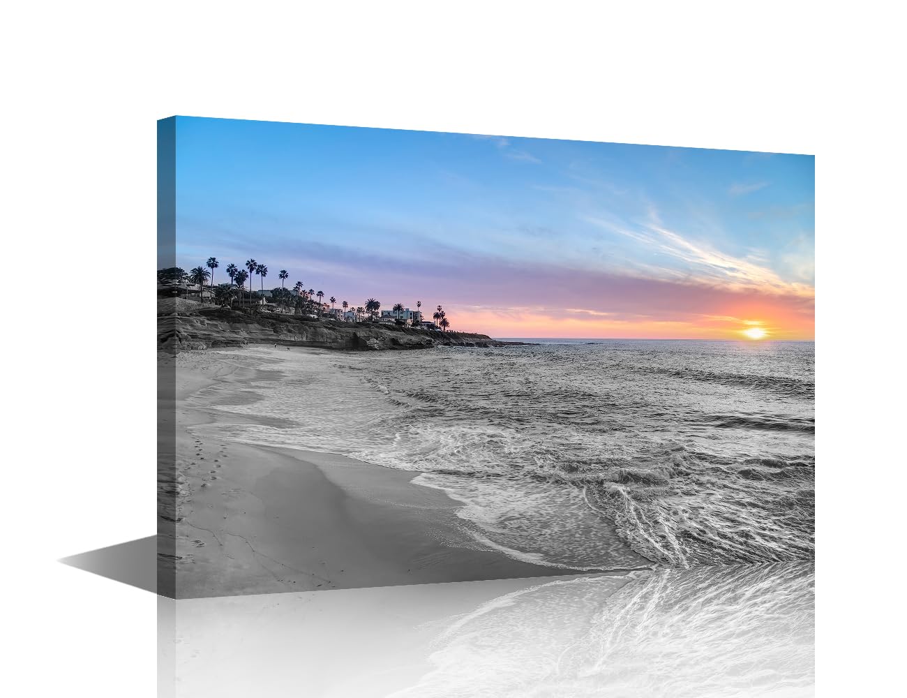TISHIRON Canvas Wall Art Seaside Sunset Painting Wall Decorations for Living Room Bedroom Black and White Wall Artwork Office Canvas Art Prints Framed Ready to Hang 24X16in