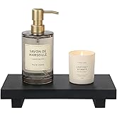 Wooden Pedestal Stand Black Bathroom Counter Organizer Tray Decor Farmhouse Wood Risers Small Hand Soap Dish Dispenser Holder