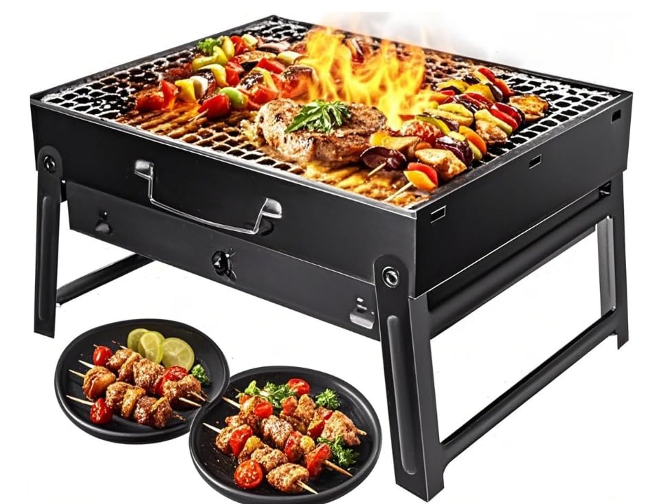 Photo 1 of Peziang Folding Portable Charcoal Grill, Smoker Stainless Steel BBQ Grill 17.5‘’×11.5”, Small Desk Tabletop Outdoor Barbecue Grill for Camping Picnics Garden Beach Party