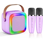 Mini Karaoke Machine for Kids Teen Adults, Kids Karaoke Machine with 2 Wireless Microphones and LED Lights Toys for Party, Home, Gifts for 4 5 6 7 8 9 10 11 12+ Years Girls Boys(Purple)