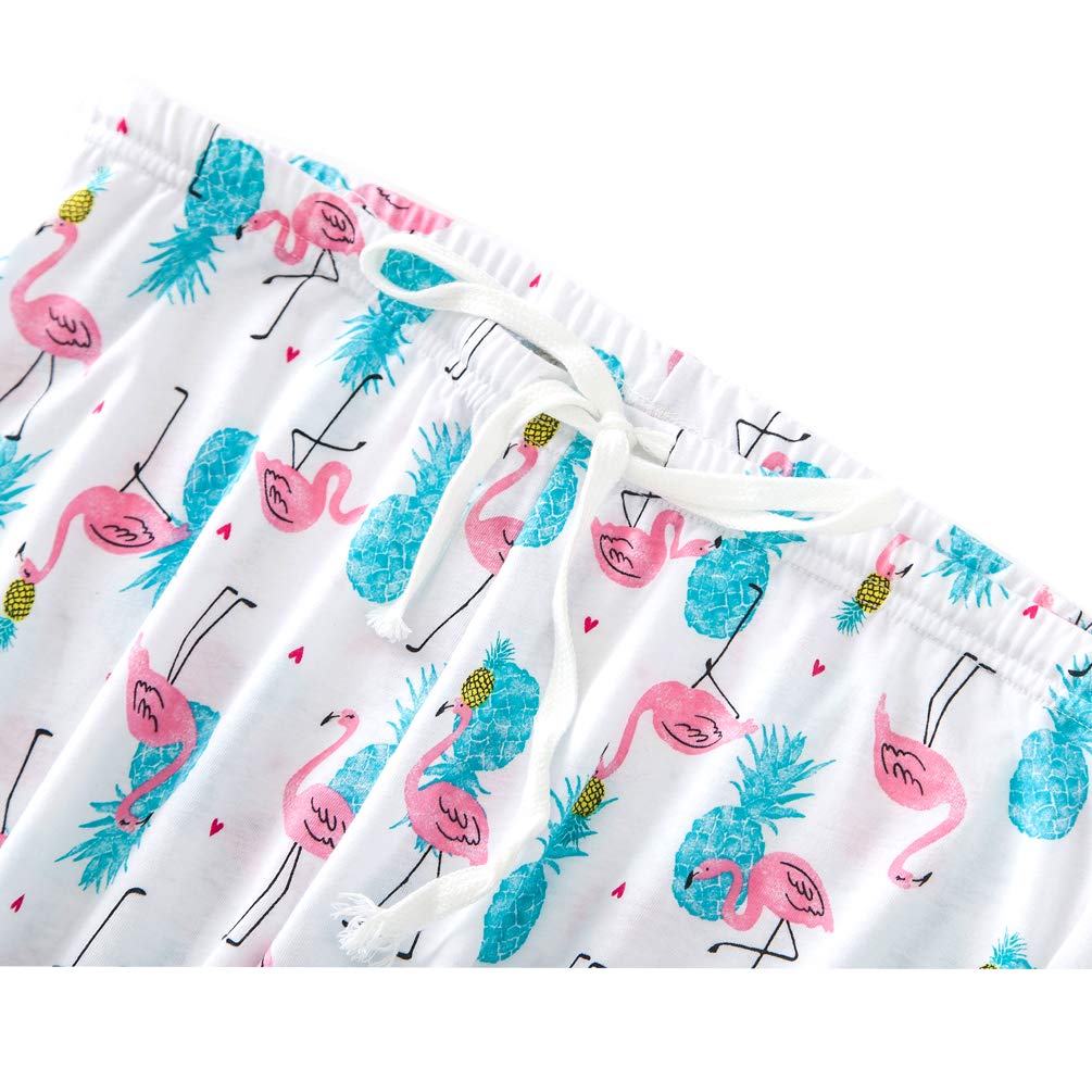 ENJOYNIGHT Women\'s Capri Pajama Pants Lounge Causal Bottoms Print Sleep Pants (X-Large, Flamingo)