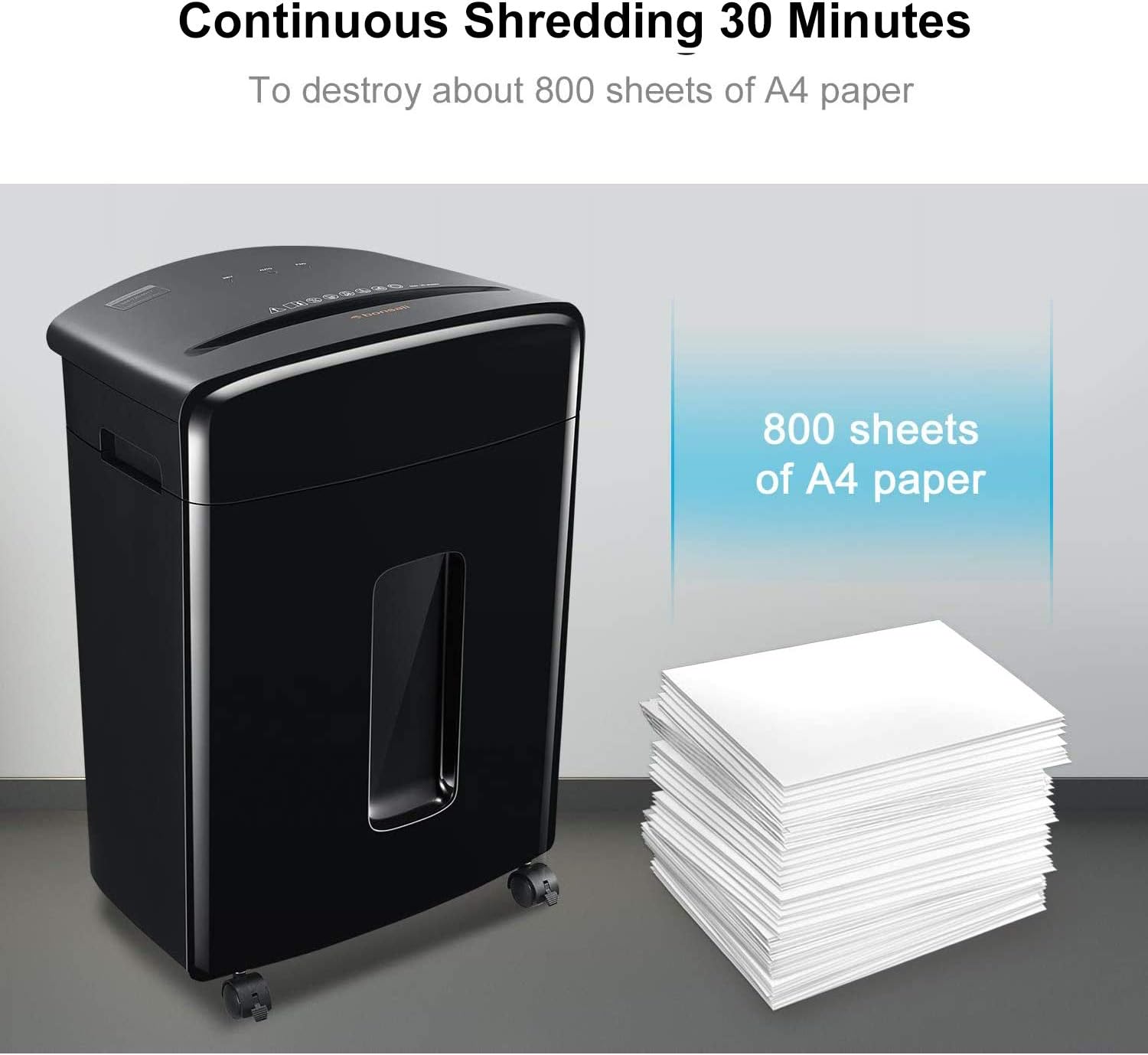 Bonsaii Updated 15-Sheet Cross-Cut Paper Credit Card Shredder for Office with 5.3 Gallon Pullout Basket and 4 Casters, 30 Minutes Running Time, Black (C221-A) : Electronics